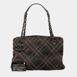 Pre Owned Chanel Grey Paris Edinburgh Wild Stitch Suede Saltire Shoulder Bag