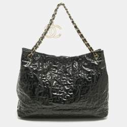 Pre Owned Chanel Black Puzzle Patent Leather Chain Tote