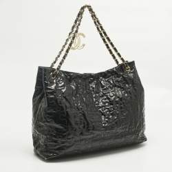 Pre Owned Chanel Black Puzzle Patent Leather Chain Tote
