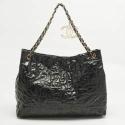 Pre Owned Chanel Black Puzzle Patent Leather Chain Tote