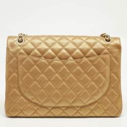 Pre Owned Chanel Metallic Brown Quilted Caviar Leather Maxi Classic Double Flap Bag