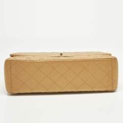 Pre Owned Chanel Metallic Brown Quilted Caviar Leather Maxi Classic Double Flap Bag