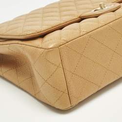 Pre Owned Chanel Metallic Brown Quilted Caviar Leather Maxi Classic Double Flap Bag