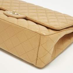 Pre Owned Chanel Metallic Brown Quilted Caviar Leather Maxi Classic Double Flap Bag