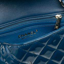 Pre Owned Chanel Navy Blue Mini Rectangular Classic Patent Single Flap