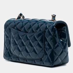 Pre Owned Chanel Navy Blue Mini Rectangular Classic Patent Single Flap