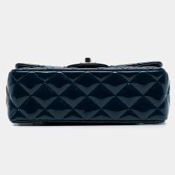 Pre Owned Chanel Navy Blue Mini Rectangular Classic Patent Single Flap