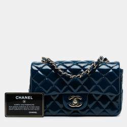 Pre Owned Chanel Navy Blue Mini Rectangular Classic Patent Single Flap