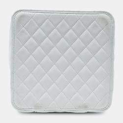 Pre Owned Chanel White Large Quilted Lambskin Top Handle Jewelry Box With Chain
