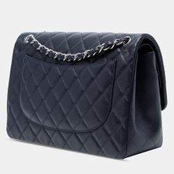 Pre Owned Chanel Blue Jumbo Classic Caviar Double Flap