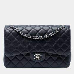 Pre Owned Chanel Blue Jumbo Classic Caviar Double Flap