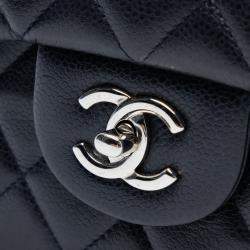 Pre Owned Chanel Blue Jumbo Classic Caviar Double Flap