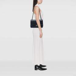 Pre Owned Chanel Blue Jumbo Classic Caviar Double Flap