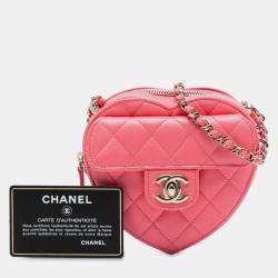 Pre Owned Chanel Pink Mini Lambskin CC in Love Heart Crossbody
