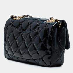 Pre Owned Chanel Navy Blue Paris-Salzburg Small Patent and Goatskin CC Eyelet Flap