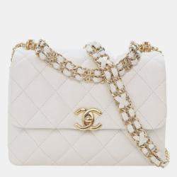Pre Owned Chanel White Mini Quilted Caviar Coco First Flap