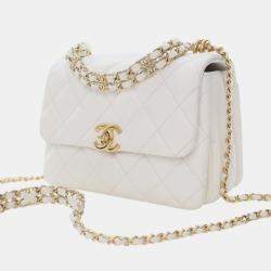 Pre Owned Chanel White Mini Quilted Caviar Coco First Flap