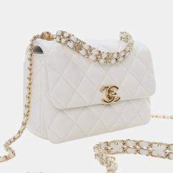 Pre Owned Chanel White Mini Quilted Caviar Coco First Flap