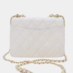 Pre Owned Chanel White Mini Quilted Caviar Coco First Flap