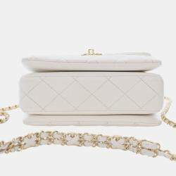 Pre Owned Chanel White Mini Quilted Caviar Coco First Flap