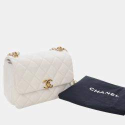 Pre Owned Chanel White Mini Quilted Caviar Coco First Flap