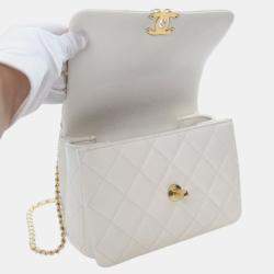 Pre Owned Chanel White Mini Quilted Caviar Coco First Flap