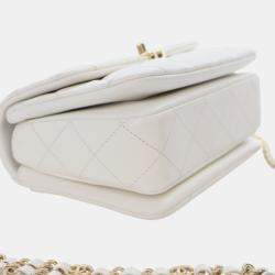 Pre Owned Chanel White Mini Quilted Caviar Coco First Flap