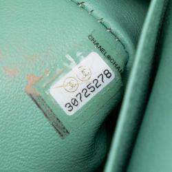 Pre Owned Chanel Green Small Classic Lambskin Double Flap