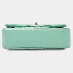 Pre Owned Chanel Green Small Classic Lambskin Double Flap