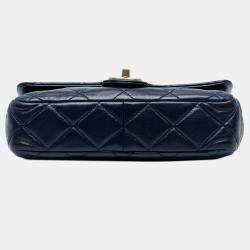 Pre Owned Chanel Navy Blue CC Quilted Lambskin Coin Chain Flap