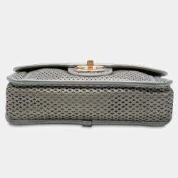 Pre Owned Chanel Silver Small Perforated Calfskin Up In The Air Flap