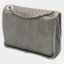 Pre Owned Chanel Silver Small Perforated Calfskin Up In The Air Flap