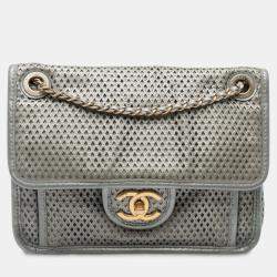 Pre Owned Chanel Silver Small Perforated Calfskin Up In The Air Flap