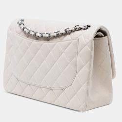 Pre Owned Chanel White Jumbo Classic Lambskin Double Flap