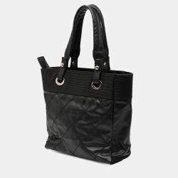 Pre Owned Chanel Black Small Quilted Coated Canvas Paris Biarritz Tote