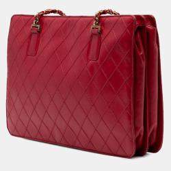 Pre Owned Chanel Red CC Quilted Lambskin Chain Tote