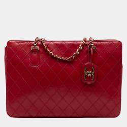 Pre Owned Chanel Red CC Quilted Lambskin Chain Tote