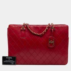 Pre Owned Chanel Red CC Quilted Lambskin Chain Tote