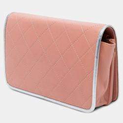 Pre Owned Chanel Pink CC Quilted Bicolor Lambskin Wallet On Chain