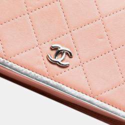 Pre Owned Chanel Pink CC Quilted Bicolor Lambskin Wallet On Chain