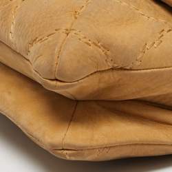 Pre Owned Chanel Cream Double Stitched Quilted Nubuck Leather Hampton Bag