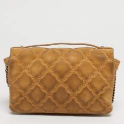 Pre Owned Chanel Cream Double Stitched Quilted Nubuck Leather Hampton Bag