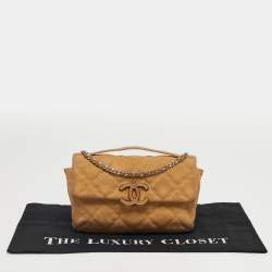 Pre Owned Chanel Cream Double Stitched Quilted Nubuck Leather Hampton Bag