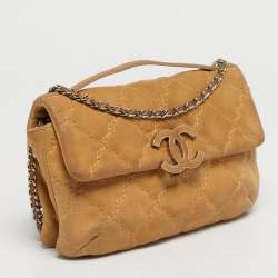 Pre Owned Chanel Cream Double Stitched Quilted Nubuck Leather Hampton Bag