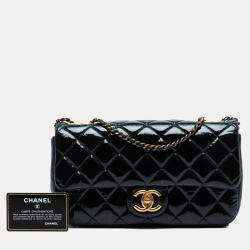 Pre Owned Chanel Navy Blue Paris-Salzburg Medium Patent Goatskin CC Eyelet Flap