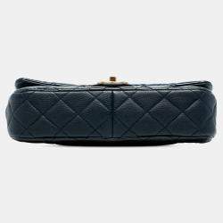 Pre Owned Chanel Navy Blue Paris-Salzburg Medium Patent Goatskin CC Eyelet Flap