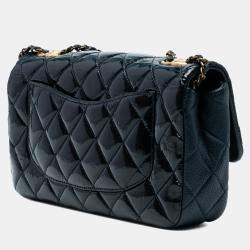 Pre Owned Chanel Navy Blue Paris-Salzburg Medium Patent Goatskin CC Eyelet Flap