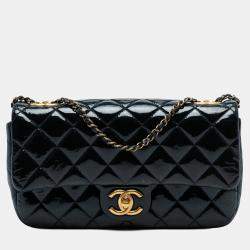 Pre Owned Chanel Navy Blue Paris-Salzburg Medium Patent Goatskin CC Eyelet Flap