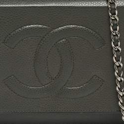 Pre Owned Chanel Grey Caviar Leather CC Wallet On Chain