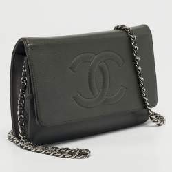 Pre Owned Chanel Grey Caviar Leather CC Wallet On Chain